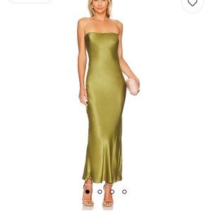 SNDY Angel Strapless Midi Dress in Olive